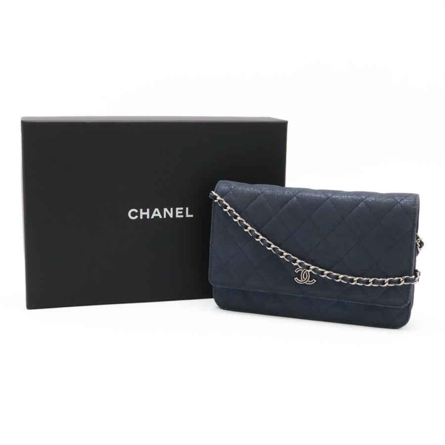 CHANEL シャネル マトラッセ チェーンウォレット ショルダーバッグ ポシェット 斜め掛け スパークルレザー ネイビー 紺 シルバー金具 | CHANEL | 08
