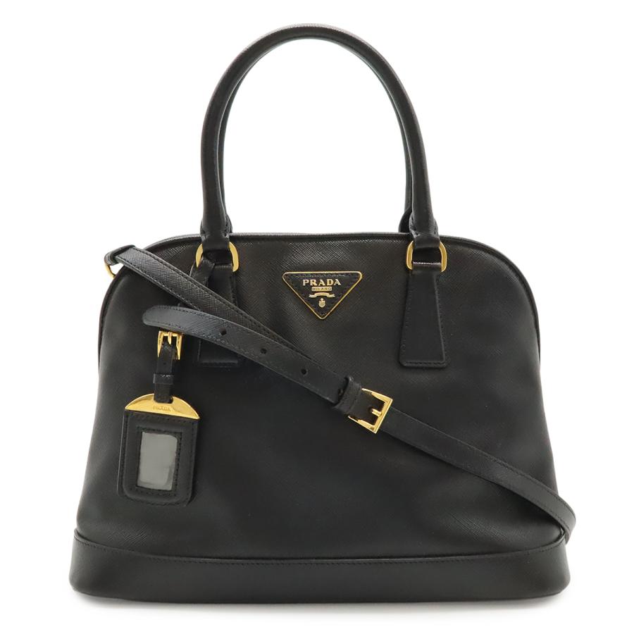 PRADA プラダ トライアングルロゴ ハンドバッグ 2WAY ショルダーバッグ 斜め掛け ドーム型 サフィアーノ レザー ブラック 黒 | PRADA