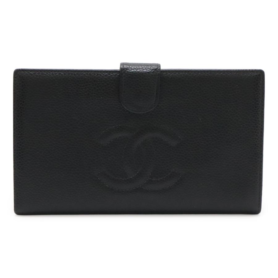 CHANEL シャネル ココマーク がま口 ガマ口 長財布 キャビアスキン レザー ブラック 黒 ゴールド金具 A13498 | CHANEL