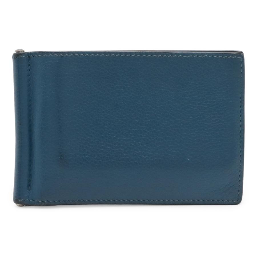 HERMES エルメス ポーカー 2つ折札入れ 二つ折り財布 マネークリップ式 ビルクリップ ヴォーエプソン レザー ピーコックブルー系 | HERMES
