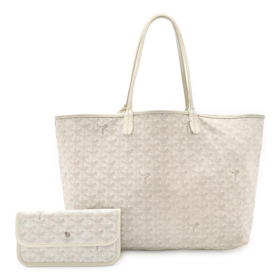 GOYARD ゴヤール サンルイPM トートバッグ ショルダーバッグ セミショルダー コーティングキャンバス レザー ホワイト 白 グレー | GOYARD