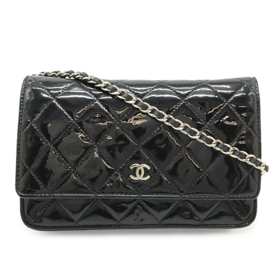 CHANEL シャネル マトラッセ ココマーク チェーンウォレット チェーンショルダーバッグ エナメル パテントレザー ブラック 黒 | CHANEL