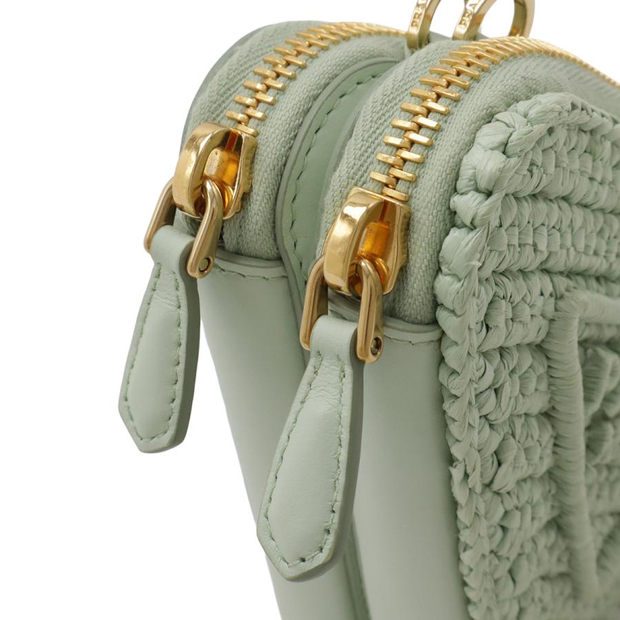 PRADA プラダ クロシェ MINI CONTENITORI ミニポーチ クラッチバッグ 3WAY チェーン ショルダーバッグ ラフィア レザー ミントグリーン_3