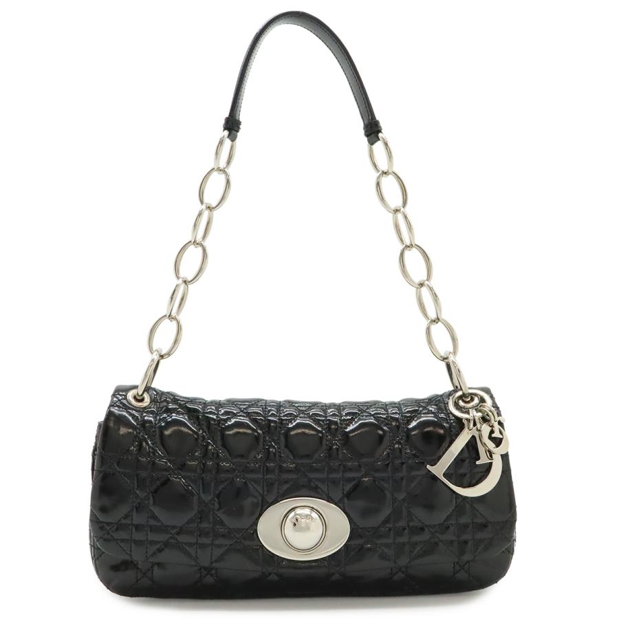 Christian Dior クリスチャン ディオール カナージュ チェーンショルダーバッグ ワンショルダー 肩掛け パテントレザー ブラック 黒 | Christian Dior