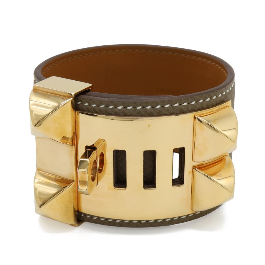 HERMES エルメス コリエドシアン メドール ブレスレット バングル スタッズ ヴォーエプソン レザー エトゥープ グレージュ ゴールド金具_1