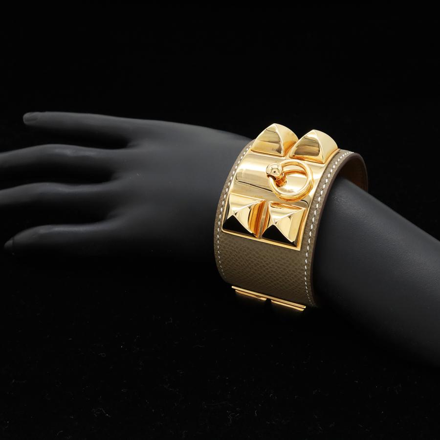 HERMES エルメス コリエドシアン メドール ブレスレット バングル スタッズ ヴォーエプソン レザー エトゥープ グレージュ ゴールド金具_5
