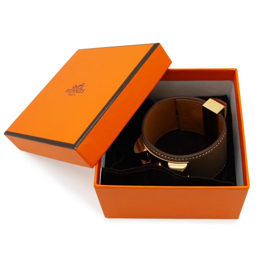 HERMES エルメス コリエドシアン メドール ブレスレット バングル スタッズ ヴォーエプソン レザー エトゥープ グレージュ ゴールド金具_6