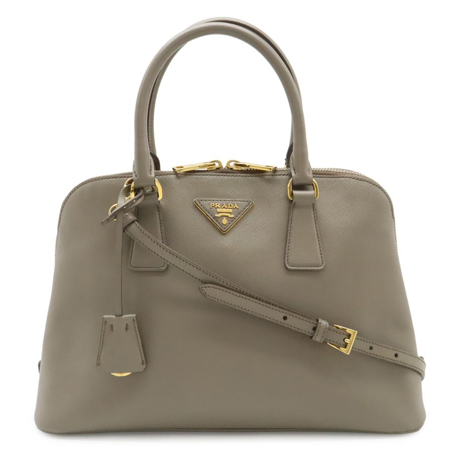 PRADA プラダ トライアングルロゴ ハンドバッグ ドーム型 2WAY ショルダーバッグ 斜め掛け サフィアーノ レザー グレージュ ゴールド金具 | PRADA