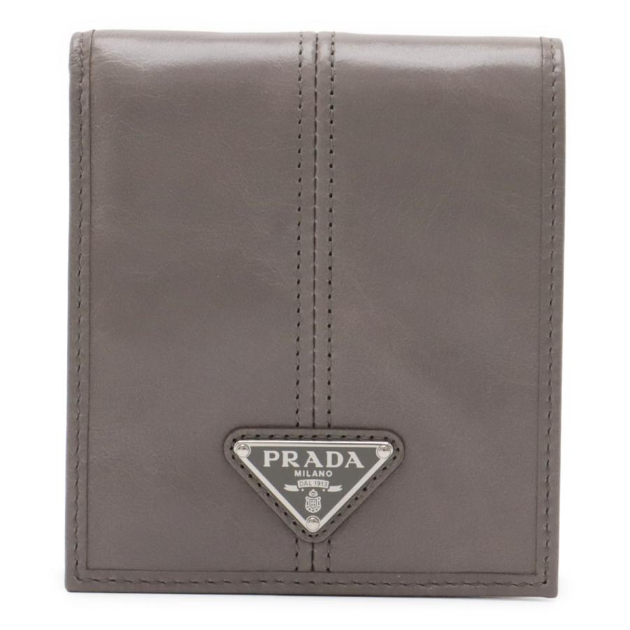 PRADA プラダ トライアングルロゴ 2つ折財布 二つ折り財布 ソフトルックスレザー PELTRO グレー シルバー金具 2M0738 | PRADA