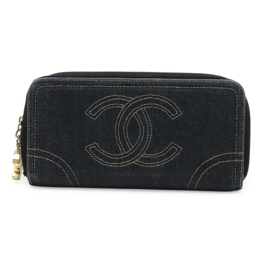 CHANEL シャネル スパークリングデニム ココマーク ラウンドファスナー 長財布 メタリックレザー インディゴ ゴールド | CHANEL