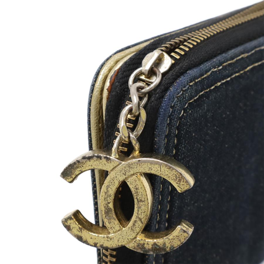 CHANEL シャネル スパークリングデニム ココマーク ラウンドファスナー 長財布 メタリックレザー インディゴ ゴールド | CHANEL | 03