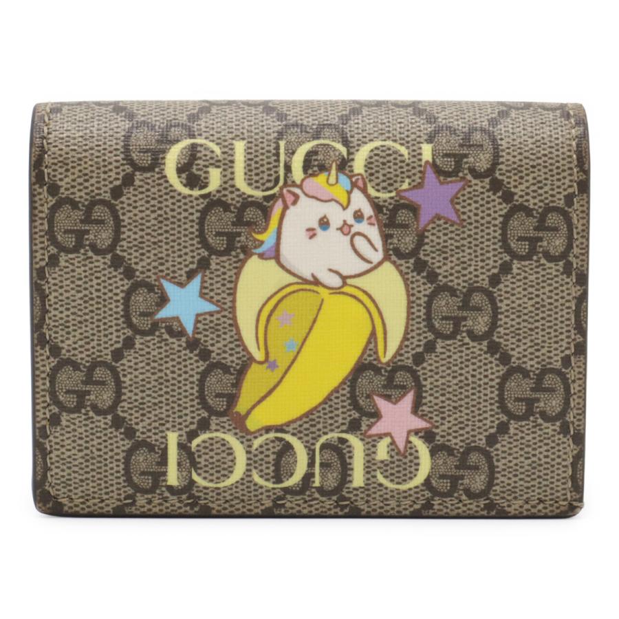GUCCI グッチ GGスプリーム カードケース ウォレット コンパクト 2つ折財布 二つ折り財布 ばなにゃ プリント ベージュ イエロー 701009 | GUCCI