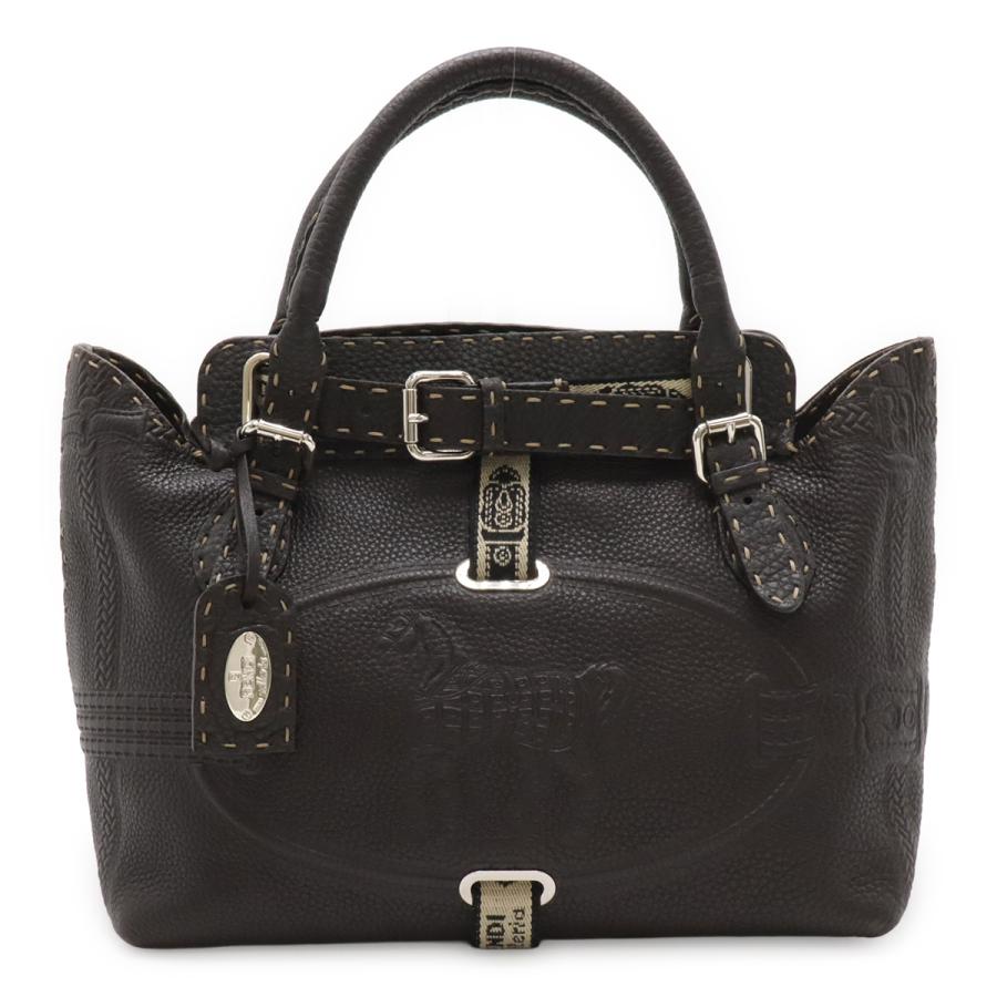 FENDI フェンディ セレリア ヴィラボルゲーゼ ハンドバッグ レザー ダークブラウン シルバー金具 8BN155 | FENDI