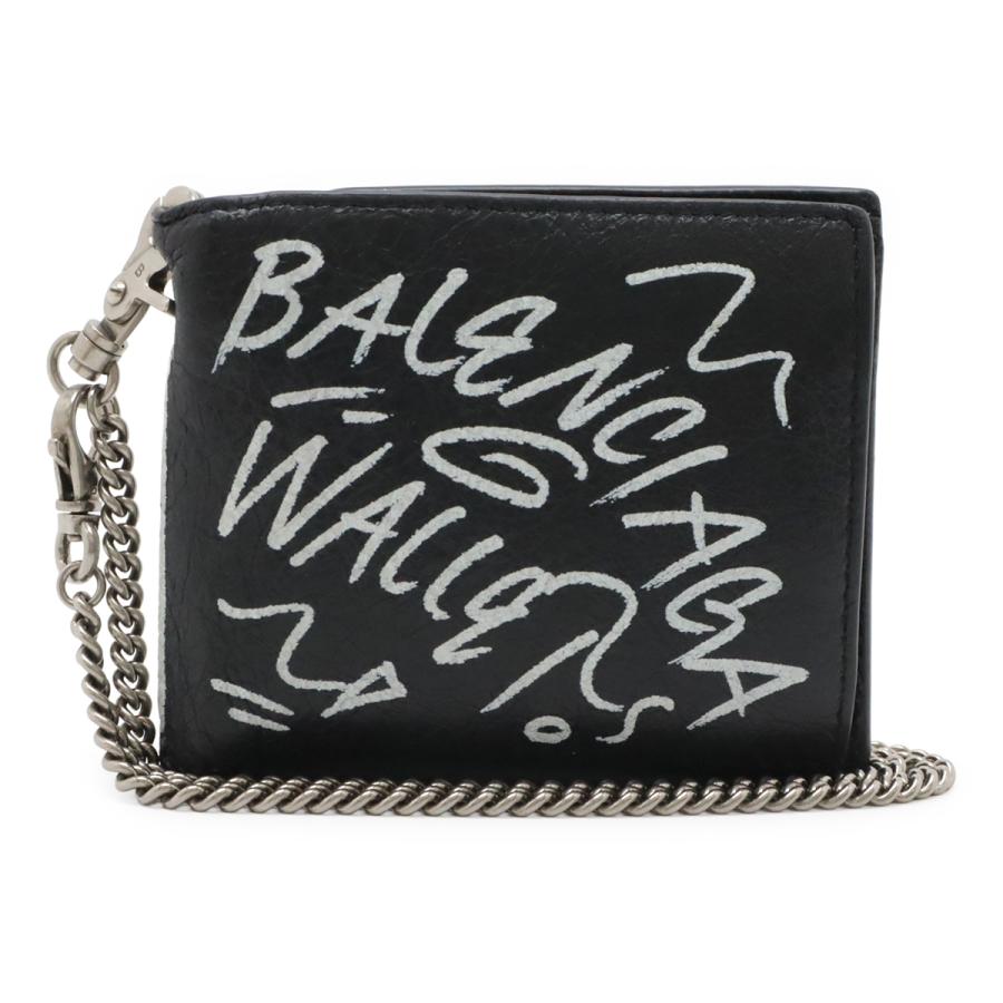 BALENCIAGA バレンシアガ グラフィティ エクスプローラー スクエア コイン チェーンウォレット 2つ折財布 二つ折り財布 レザー ブラック | BALENCIAGA