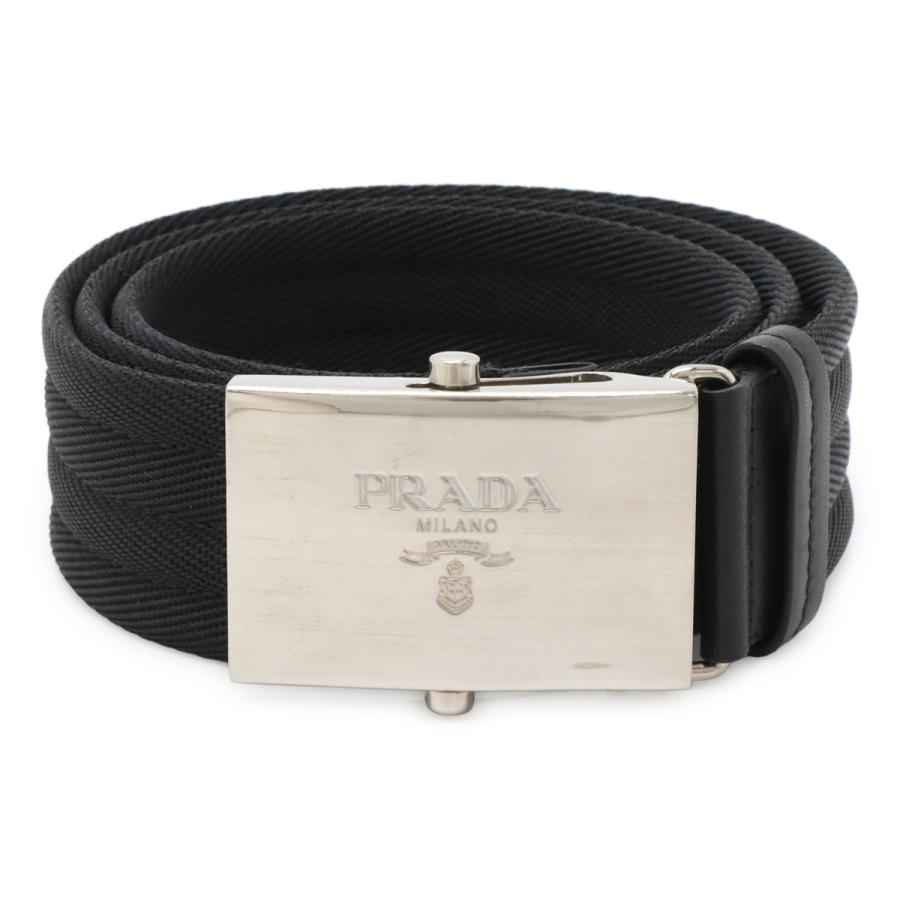 PRADA プラダ ロゴ ベルト ガチャベルト ローラーバックル ナイロン レザー NERO 黒 ブラック シルバー金具 #90/36 2C2386 | PRADA
