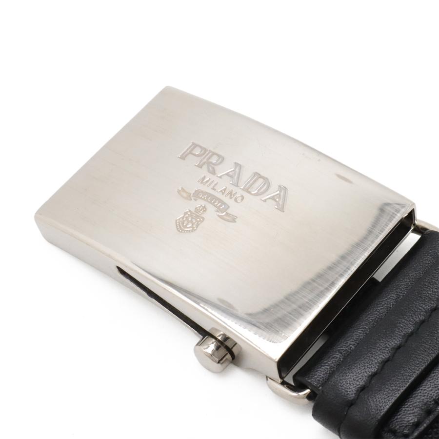 PRADA プラダ ロゴ ベルト ガチャベルト ローラーバックル ナイロン レザー NERO 黒 ブラック シルバー金具 #90/36 2C2386 | PRADA | 02