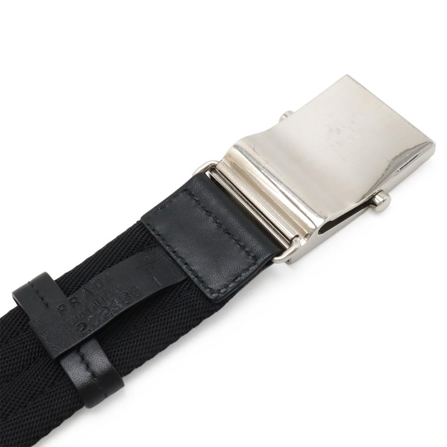 PRADA プラダ ロゴ ベルト ガチャベルト ローラーバックル ナイロン レザー NERO 黒 ブラック シルバー金具 #90/36 2C2386 | PRADA | 03