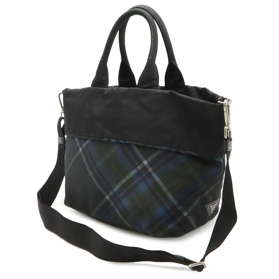 PRADA プラダ トートバッグ 2WAY ショルダーバッグ リバーシブル チェック ナイロン ブラック 黒 ブルー系マルチカラー BR4521 | PRADA | 01