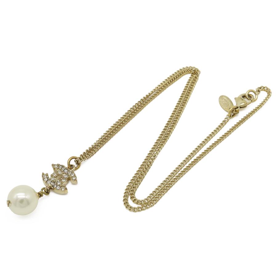 CHANEL シャネル ココマーク フェイクパール ネックレス ペンダント GP ラインストーン ゴールド アイボリー 10A | CHANEL | 01