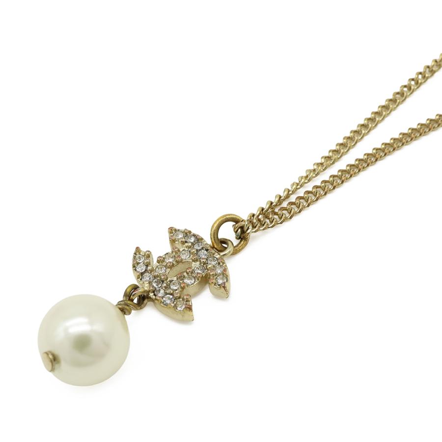 CHANEL シャネル ココマーク フェイクパール ネックレス ペンダント GP ラインストーン ゴールド アイボリー 10A | CHANEL | 02