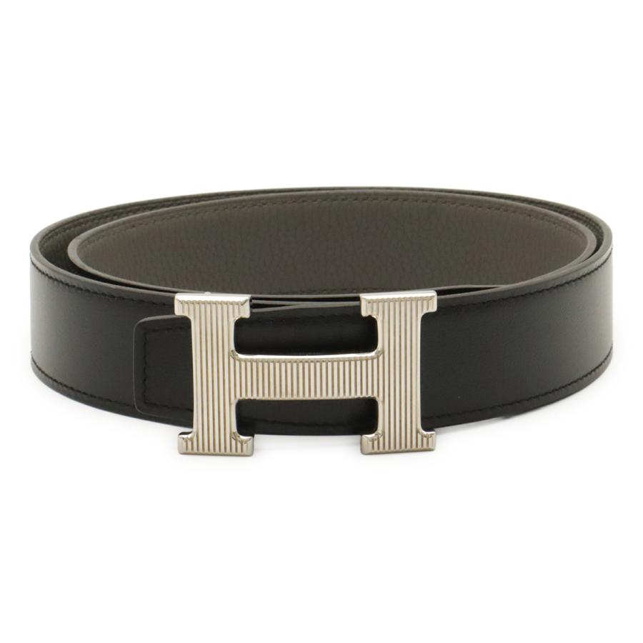 HERMES エルメス Hストリエ Hベルト リバーシブル ボックスカーフ BOXカーフ トゴ レザー ブラック 黒 グレー シルバー金具 #85 D刻印 | HERMES
