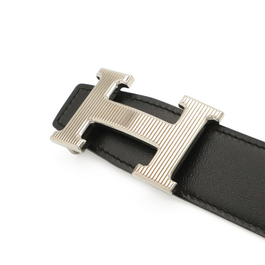 HERMES エルメス Hストリエ Hベルト リバーシブル ボックスカーフ BOXカーフ トゴ レザー ブラック 黒 グレー シルバー金具 #85 D刻印 | HERMES | 02