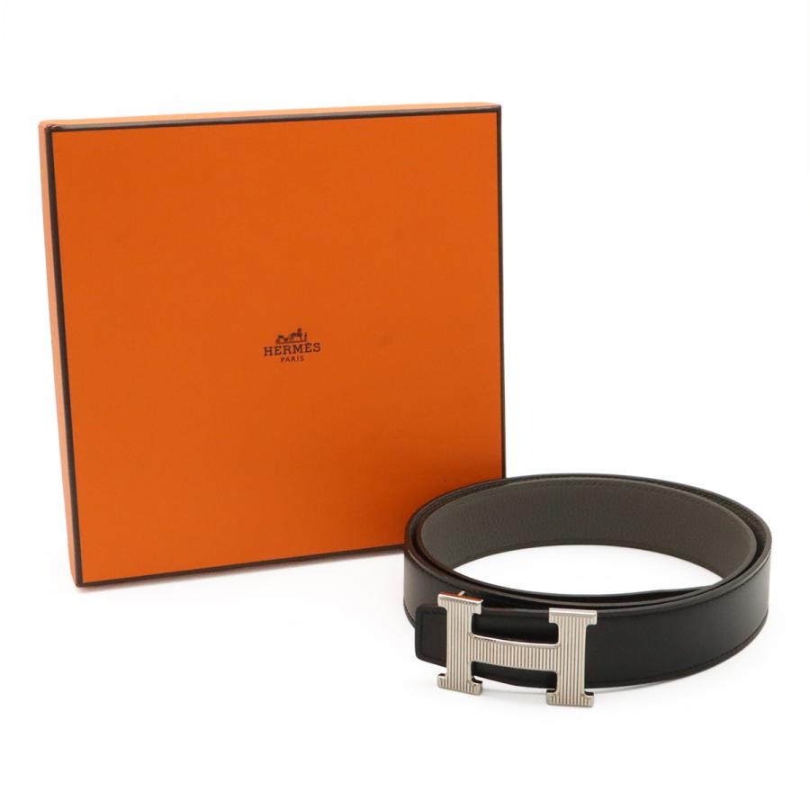 HERMES エルメス Hストリエ Hベルト リバーシブル ボックスカーフ BOXカーフ トゴ レザー ブラック 黒 グレー シルバー金具 #85 D刻印 | HERMES | 06