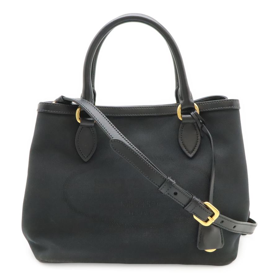 PRADA プラダ ロゴジャガード ハンドバッグ トート 2WAY ショルダーバッグ 斜め掛け キャンバス レザー NERO ブラック 黒 ゴールド金具 | PRADA