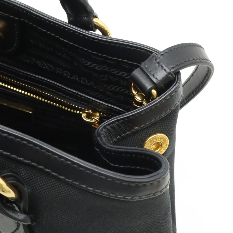 PRADA プラダ ロゴジャガード ハンドバッグ トート 2WAY ショルダーバッグ 斜め掛け キャンバス レザー NERO ブラック 黒 ゴールド金具 | PRADA | 03