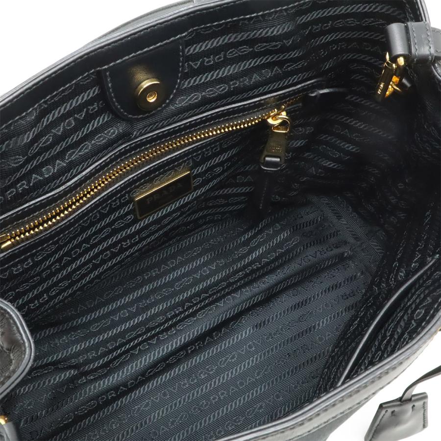 PRADA プラダ ロゴジャガード ハンドバッグ トート 2WAY ショルダーバッグ 斜め掛け キャンバス レザー NERO ブラック 黒 ゴールド金具 | PRADA | 05