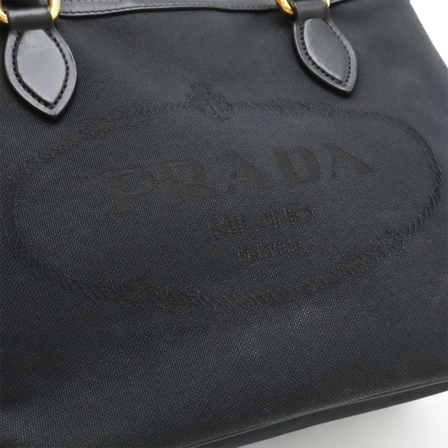 PRADA プラダ ロゴジャガード ハンドバッグ トート 2WAY ショルダーバッグ 斜め掛け キャンバス レザー NERO ブラック 黒 ゴールド金具 | PRADA | 07