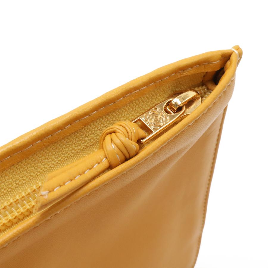 LOEWE ロエベ アナグラム ポーチ 化粧ポーチ メイクポーチ クラッチバッグ ストライプ メッシュ レザー マスタード ゴールド金具 | LOEWE | 03
