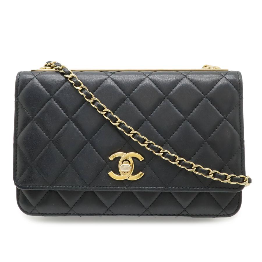 CHANEL シャネル トレンディCC マトラッセ チェーンウォレット 小銭入れ カードケース ラムスキン レザー ブラック 黒 ゴールド金具 | CHANEL