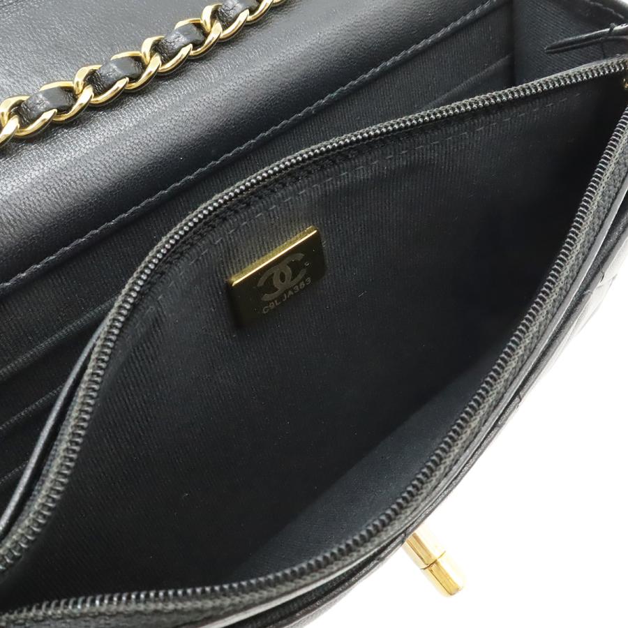 CHANEL シャネル トレンディCC マトラッセ チェーンウォレット 小銭入れ カードケース ラムスキン レザー ブラック 黒 ゴールド金具 | CHANEL | 06