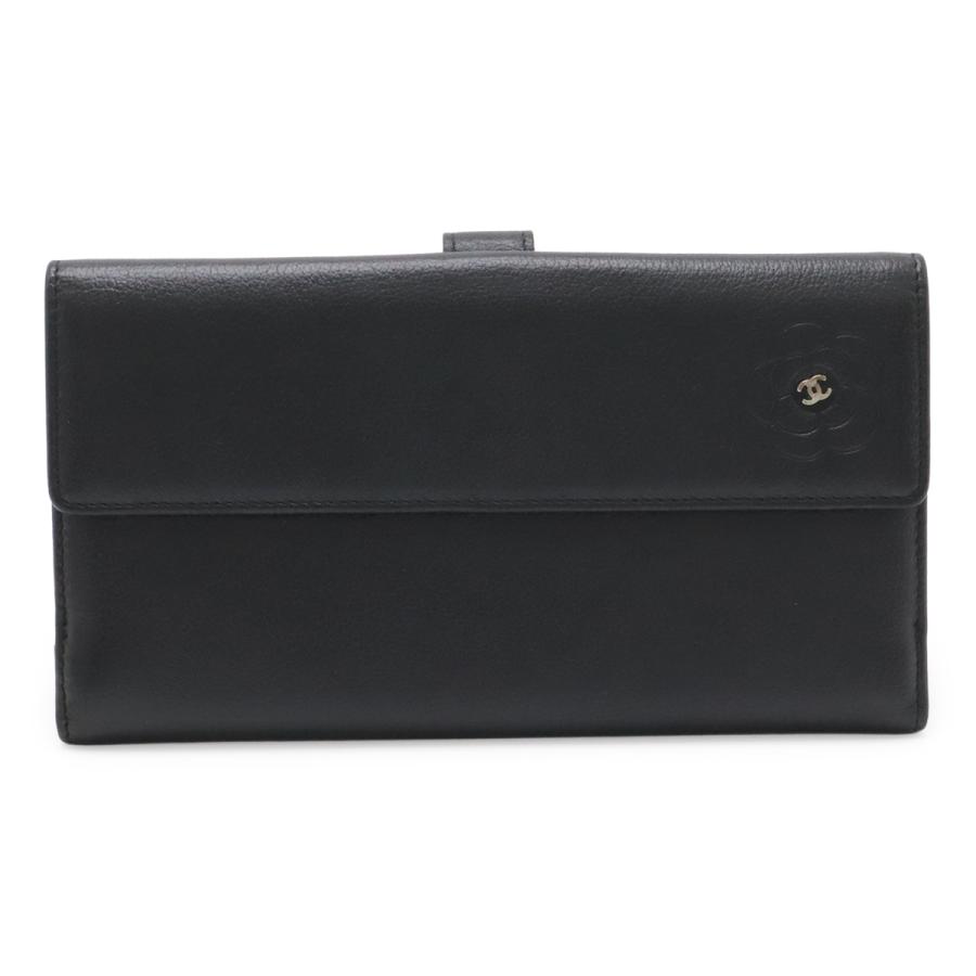 CHANEL シャネル カメリア Wホック ダブルホック 長財布 レザー ブラック 黒 シルバー金具 A46509 | CHANEL