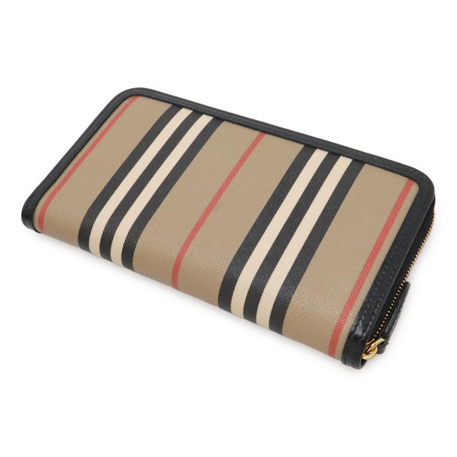 BURBERRY バーバリー エルモア ストライプ ラウンドファスナー 長財布 PVC レザー ベージュ ブラック レッド ゴールド金具 8027427 | BURBERRY | 01