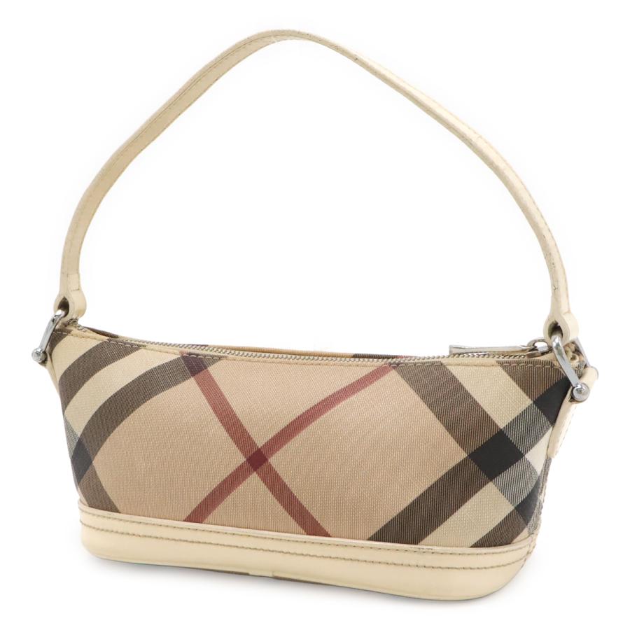 BURBERRY バーバリー ハウスチェック チェック柄 アクセサリーポーチ ハンドバッグ ミニバッグ PVC パテントレザー ベージュ クリーム_1