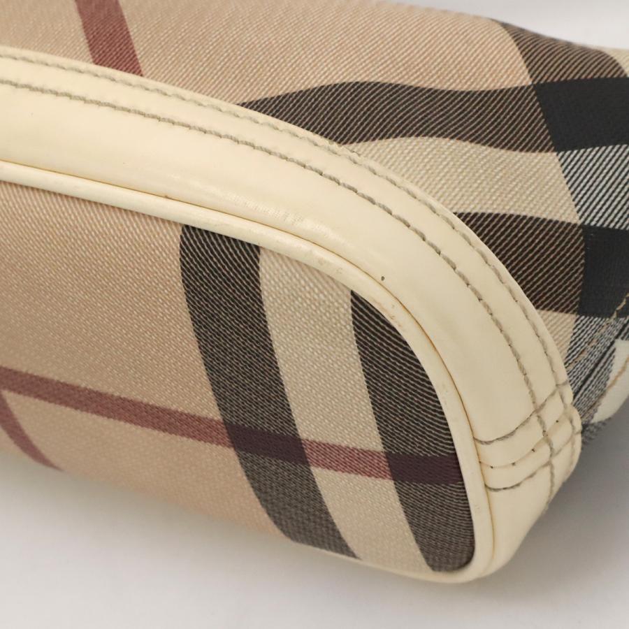 BURBERRY バーバリー ハウスチェック チェック柄 アクセサリーポーチ ハンドバッグ ミニバッグ PVC パテントレザー ベージュ クリーム_2
