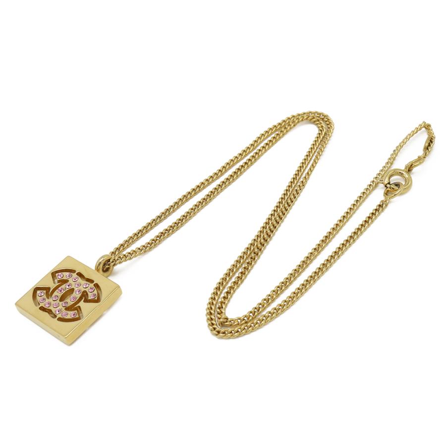 CHANEL シャネル スクエア ココマーク ネックレス ペンダント ラインストーン GP ゴールド ピンク 01P | CHANEL | 01
