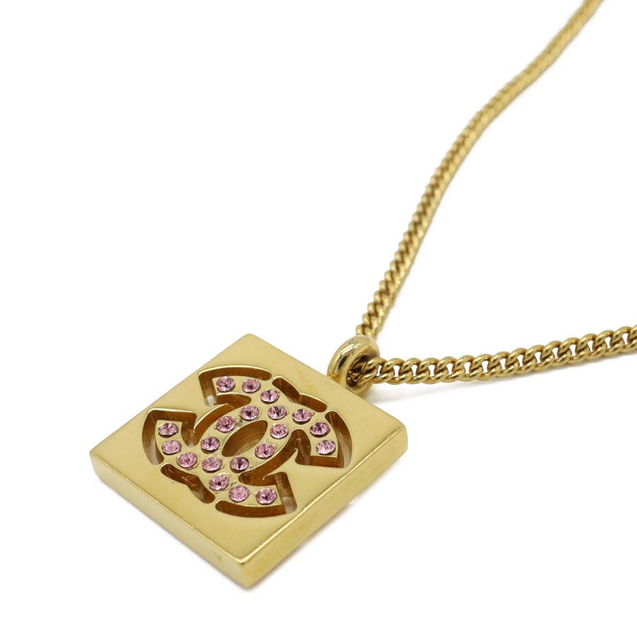 CHANEL シャネル スクエア ココマーク ネックレス ペンダント ラインストーン GP ゴールド ピンク 01P | CHANEL | 02