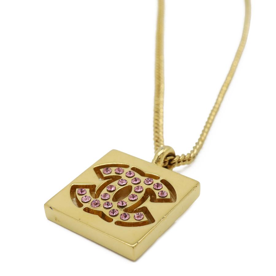 CHANEL シャネル スクエア ココマーク ネックレス ペンダント ラインストーン GP ゴールド ピンク 01P | CHANEL | 03