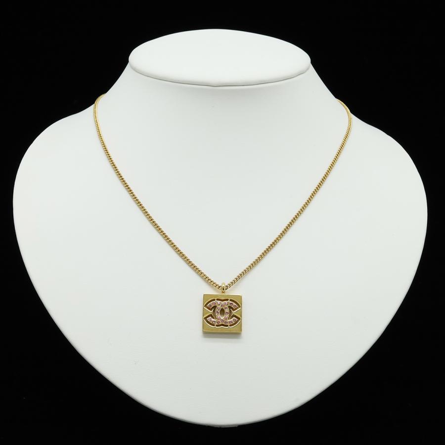 CHANEL シャネル スクエア ココマーク ネックレス ペンダント ラインストーン GP ゴールド ピンク 01P | CHANEL | 05