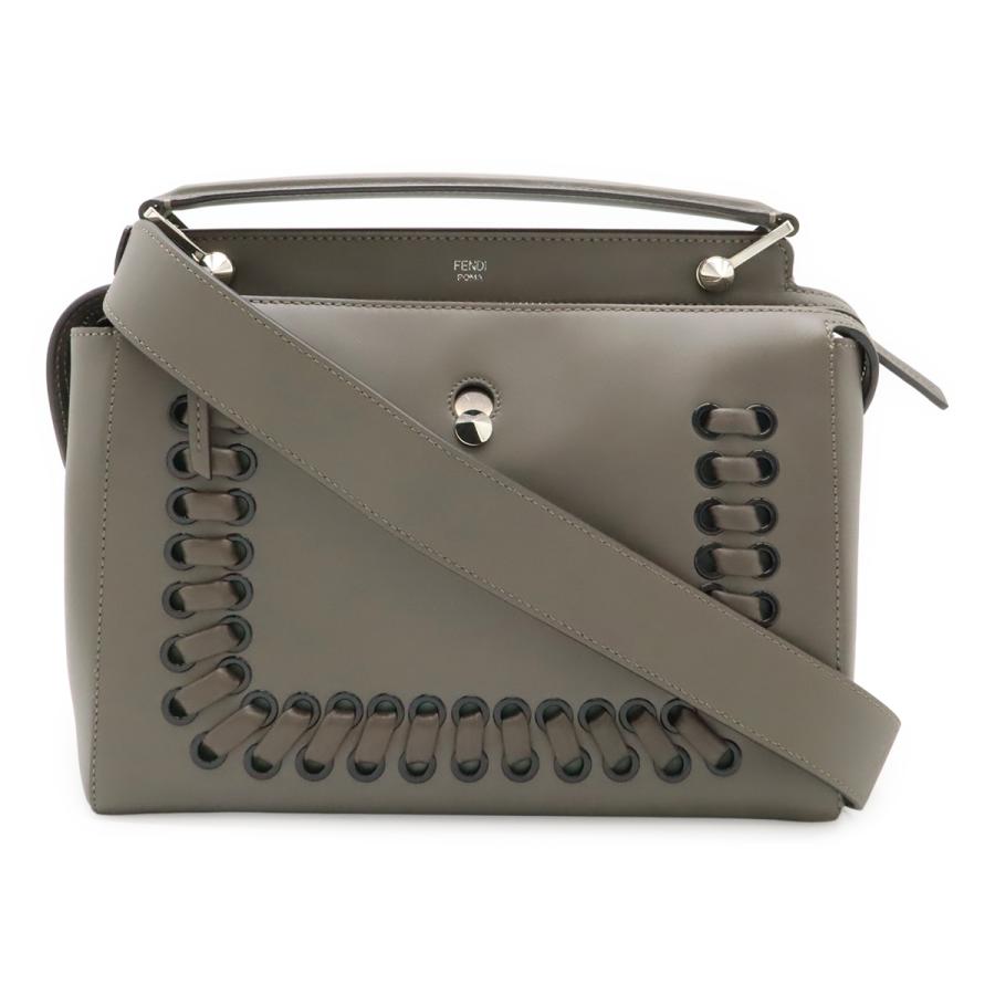 FENDI フェンディ ドットコム 編み込み ハンドバッグ 2WAY ショルダーバッグ セミショルダー レザー グレー シルバー金具 ポーチ付き | FENDI