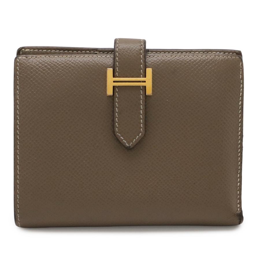 HERMES エルメス ベアンコンパクト 2つ折り財布 二つ折り財布 ヴォーエプソン レザー エトゥープ グレージュ系 ゴールド金具 D刻印 | HERMES