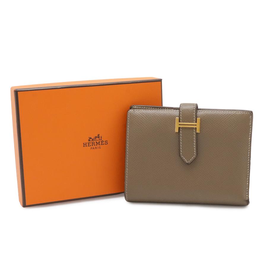 HERMES エルメス ベアンコンパクト 2つ折り財布 二つ折り財布 ヴォーエプソン レザー エトゥープ グレージュ系 ゴールド金具 D刻印 | HERMES | 08