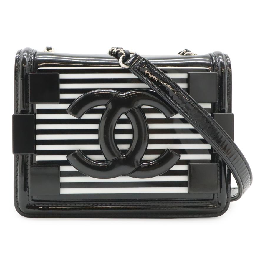 CHANEL シャネル レゴボーイ プラスチック ココマーク ボーダー チェーンショルダーバッグ ポシェット レザー ブラック 黒 ホワイト | CHANEL