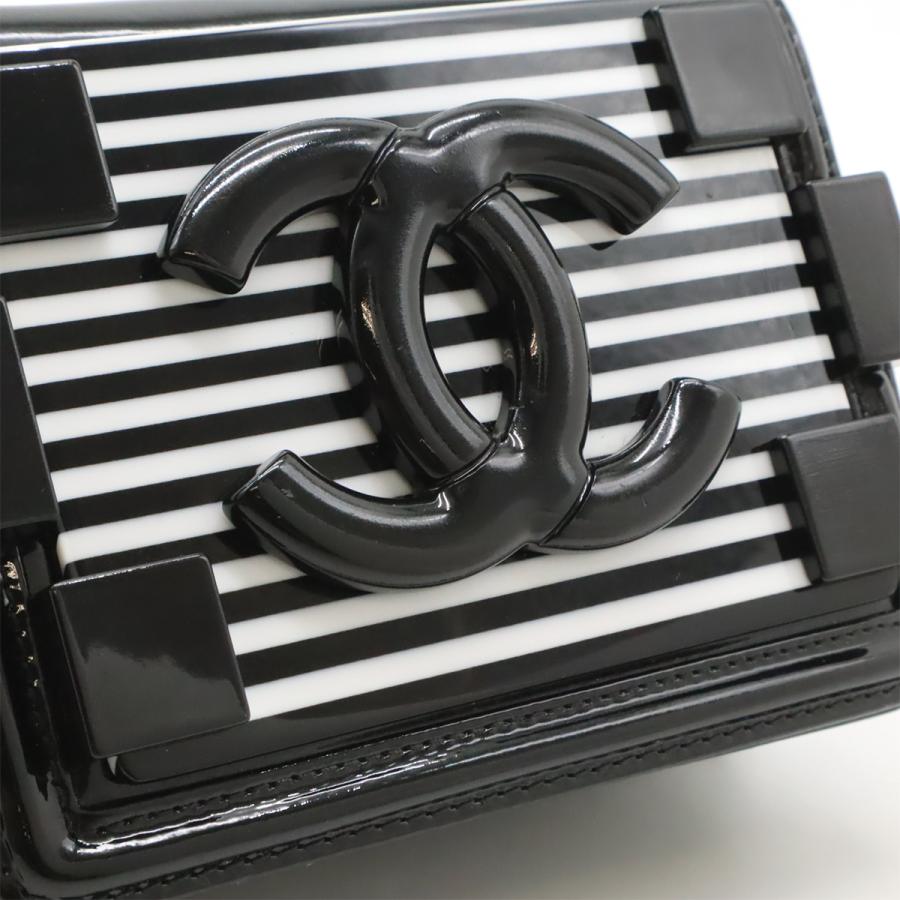 CHANEL シャネル レゴボーイ プラスチック ココマーク ボーダー チェーンショルダーバッグ ポシェット レザー ブラック 黒 ホワイト | CHANEL | 08