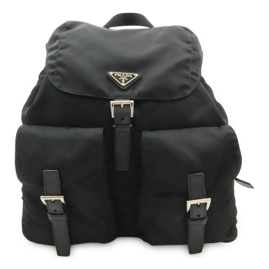 PRADA プラダ トライアングルロゴ バックパック リュックサック デイパック ナイロン レザー NERO 黒 ブラック シルバー金具 1BZ811 | PRADA