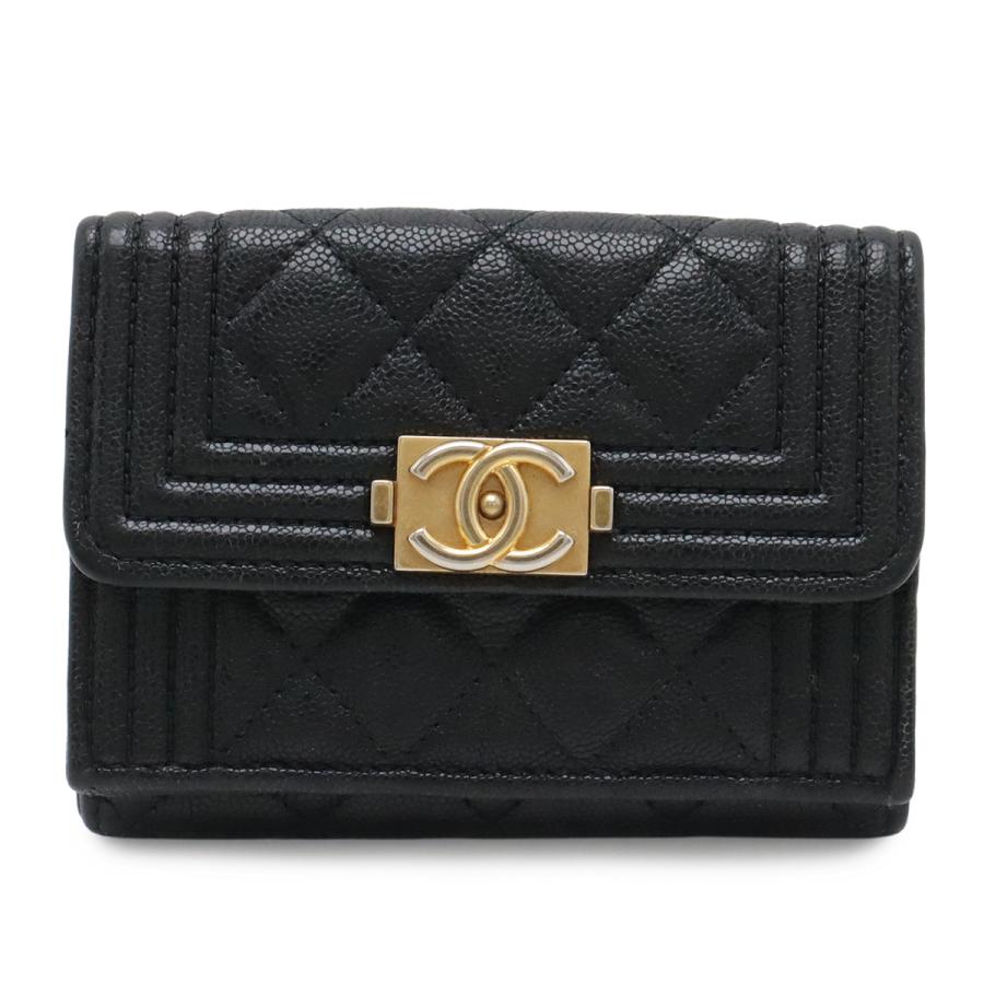 CHANEL シャネル ボーイシャネル マトラッセ ココマーク スモールフラップウォレット 3つ折財布 キャビアスキン ブラック 黒 | CHANEL