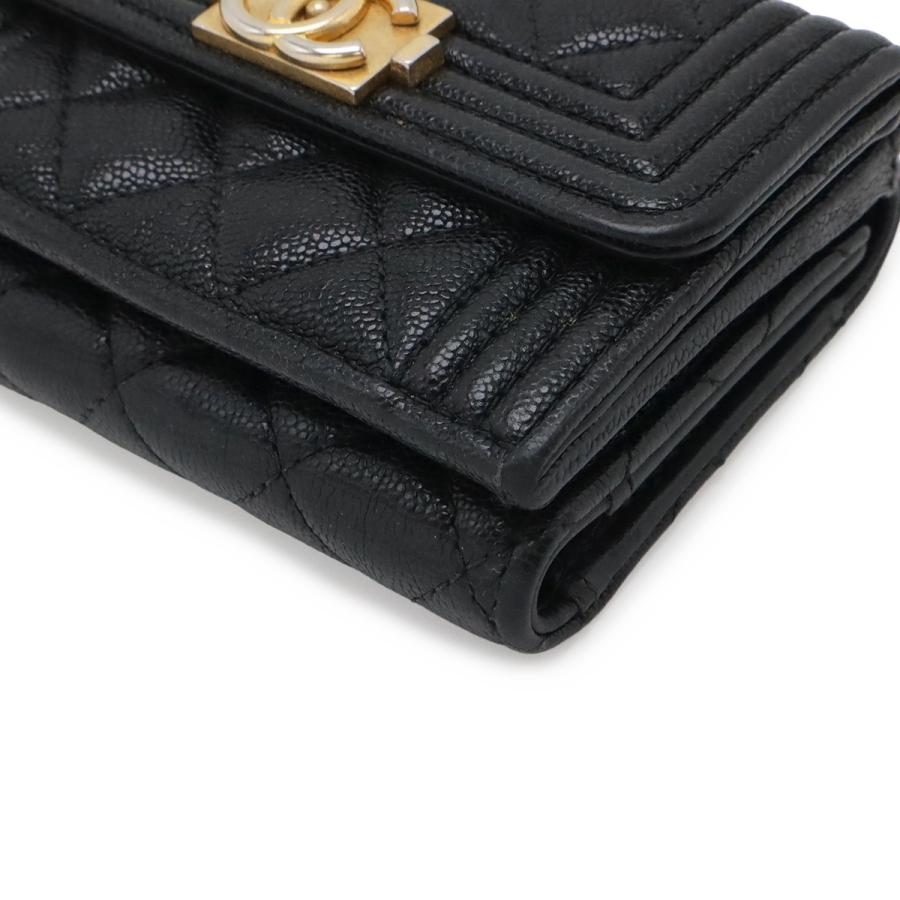 CHANEL シャネル ボーイシャネル マトラッセ ココマーク スモールフラップウォレット 3つ折財布 キャビアスキン ブラック 黒 | CHANEL | 02